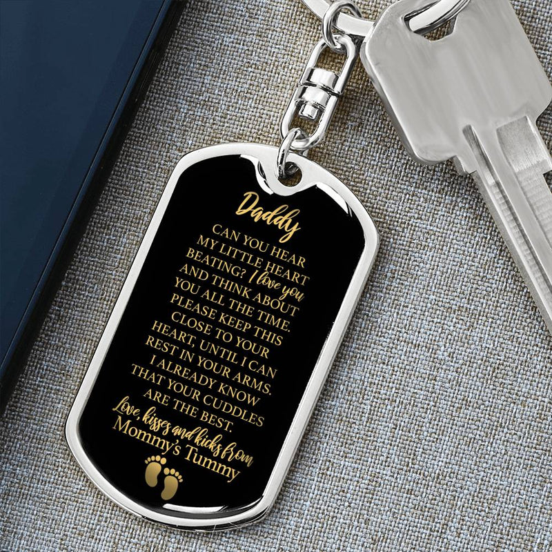 Daddy To Be "Little Heart" w. Engraving Keychain | Message from Baby Bump | New Dad | Pregnancy Announcement
