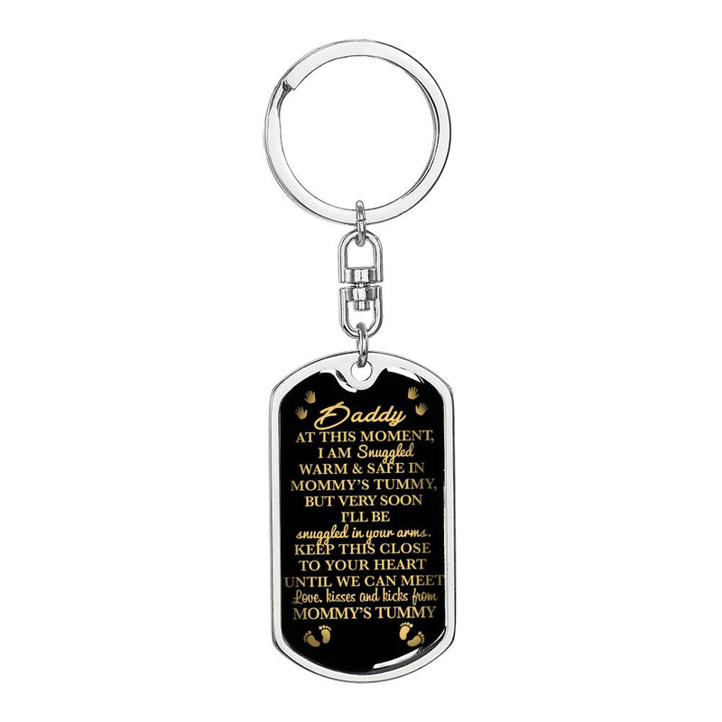 Daddy To Be "Snuggled In Your Arms" w. Engraving Keychain | Message from Baby Bump | New Dad | Pregnancy Announcement