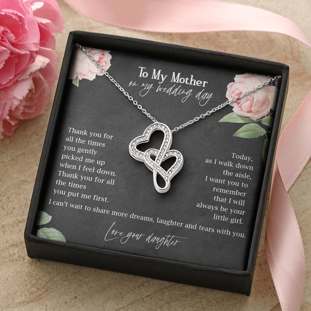 To My Mother On My Wedding Day Double Heart Necklace | Gift for Mom on Wedding Day, Mother of the Bride Necklace, Wedding Gift for Mom, Bride to Mom Gift