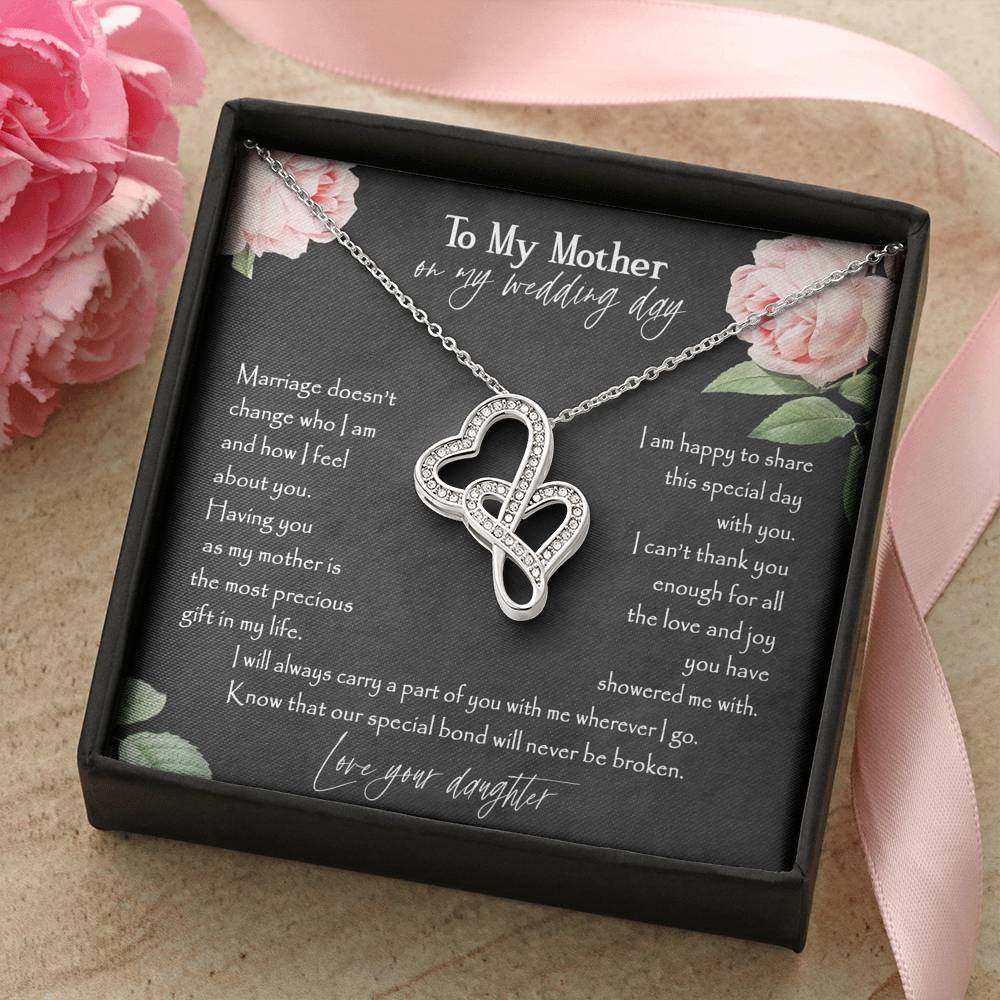 To My Mother On My Wedding Day Double Heart Necklace | Gift for Mom on Wedding Day, Mother of the Bride Necklace, Wedding Gift for Mom, Bride to Mom Gift