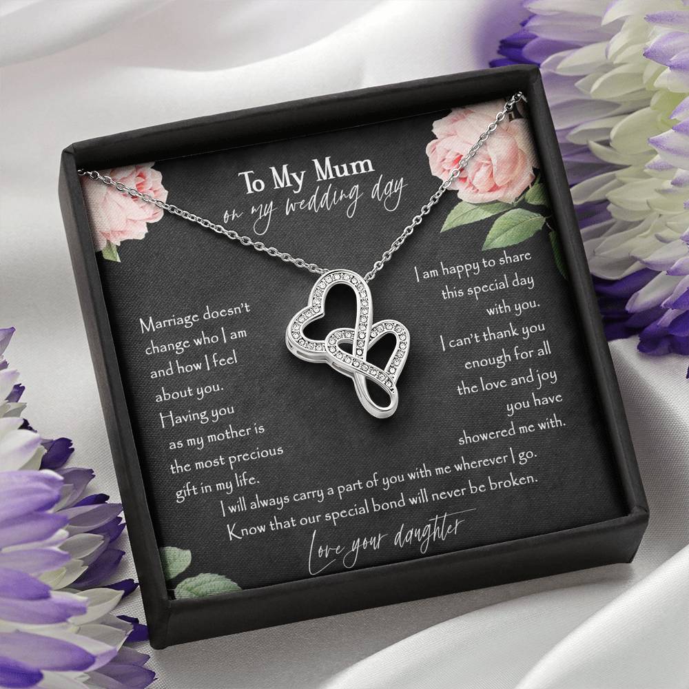 To My Mum On My Wedding Day Double Heart Necklace | Gift for Mum on Wedding Day, Mother of the Bride Necklace, Wedding Gift for Mom, Bride to Mom Gift