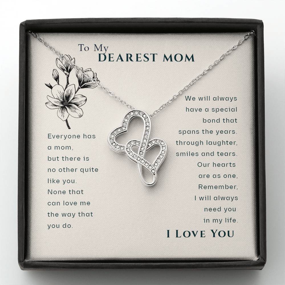 To My Dearest Mom Double Hearts Necklace, Mother's Day Necklace, Mother Daughter Gift, 2 Interlocking Hearts