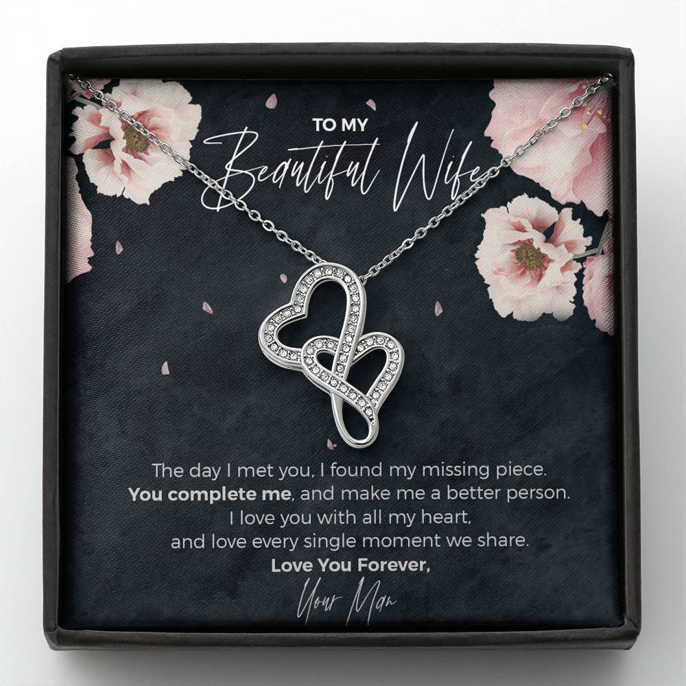 To My Beautiful Wife, Eternal Love Double Hearts Necklace