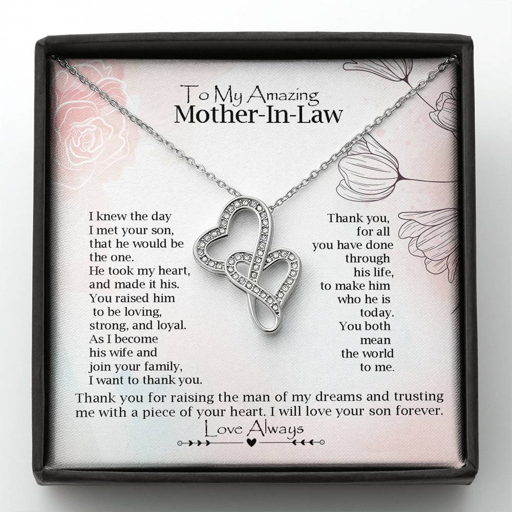 To My Mother-In-Law Double Hearts Necklace | Gift from Bride, Thank you for raising the man of my dreams, Mother in Law necklace