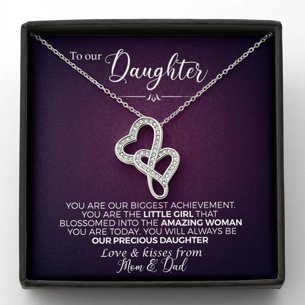 To Our Daughter, You Are Our Biggest Achievement Double Heart Necklace | Daughter Birthday, Christmas, Graduation Gift | Daughter Necklace Gift