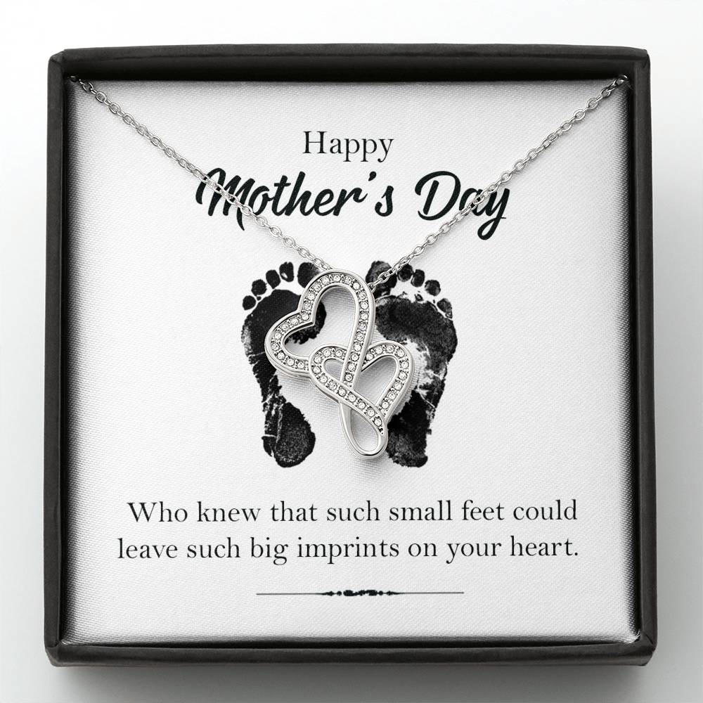 Baby Feet First Mother's Day Double Heart Necklace