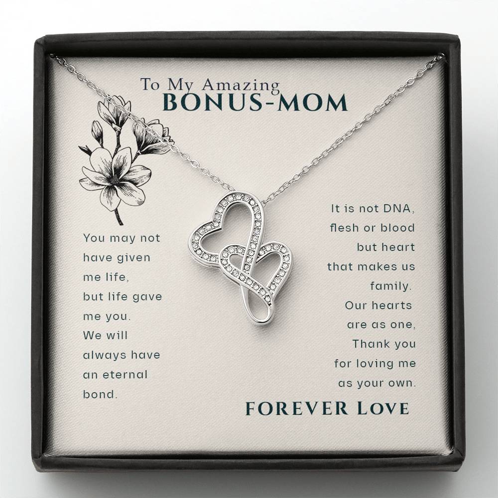 To My Bonus Mom Double Hearts Necklace, Mother's Day Necklace, Bonus Mom Daughter Gift, Bonus Mom Son Gift
