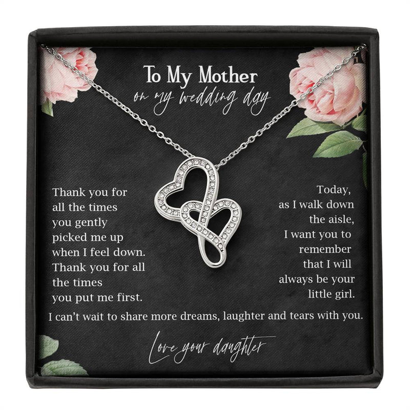 To My Mother On My Wedding Day Double Heart Necklace | Gift for Mom on Wedding Day, Mother of the Bride Necklace, Wedding Gift for Mom, Bride to Mom Gift
