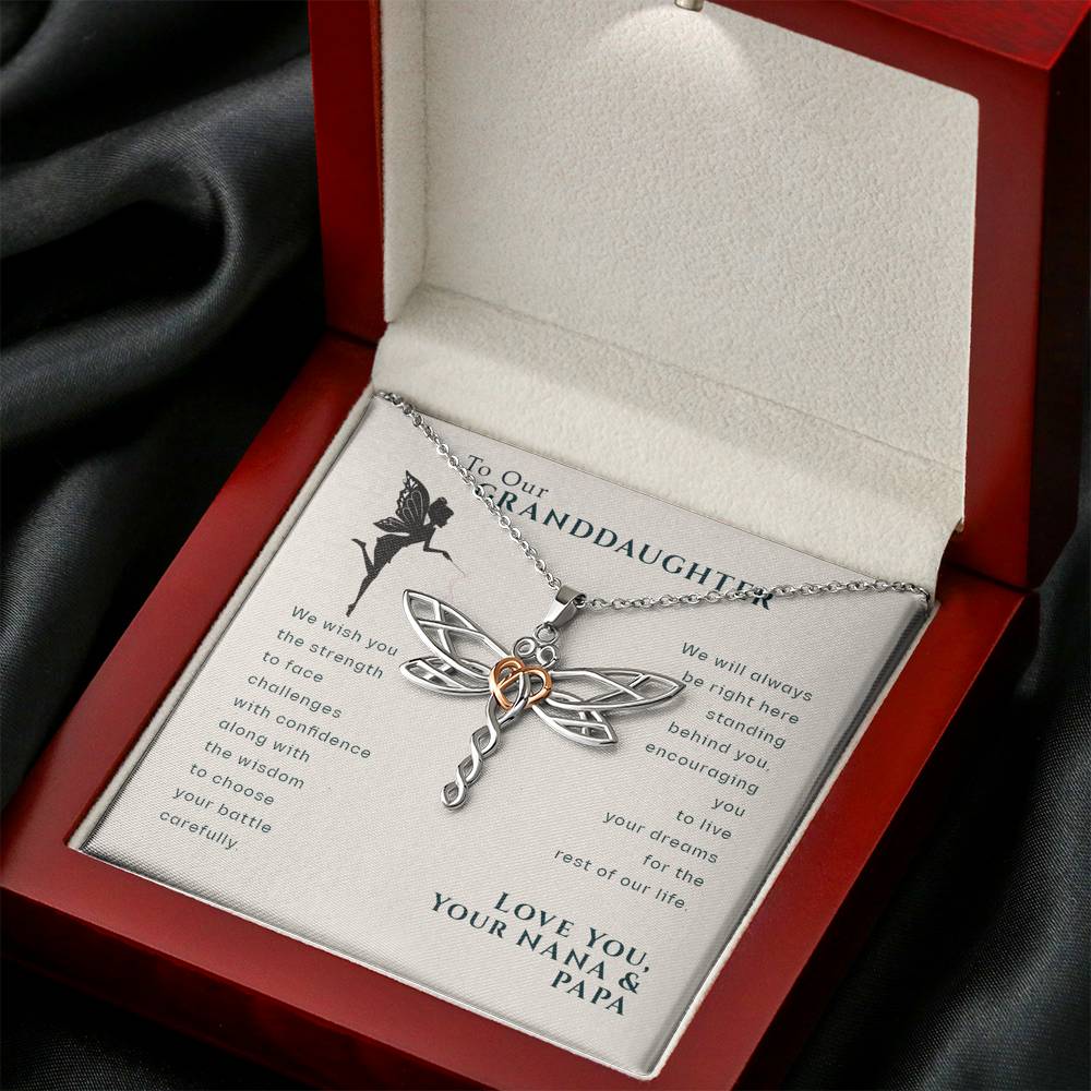 To Our Granddaughter, Live Your Dreams Dragonfly Necklace from Nana & Papa
