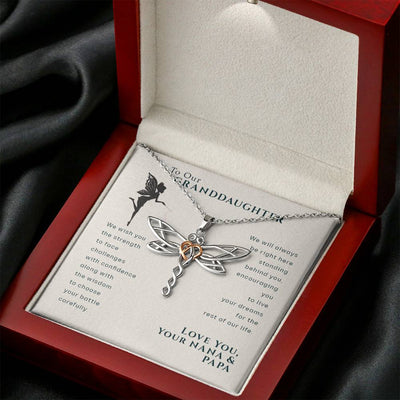 To Our Granddaughter, Live Your Dreams Dragonfly Necklace from Nana & Papa