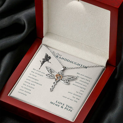 To Our Granddaughter, Live Your Dreams Dragonfly Love Your Meme & Pepe Necklace | Gift for Granddaughter
