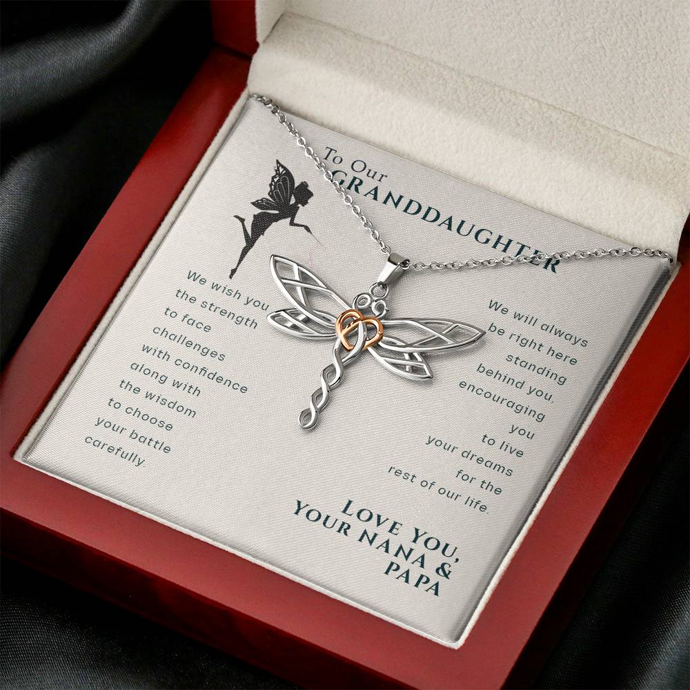 To Our Granddaughter, Live Your Dreams Dragonfly Necklace from Nana & Papa