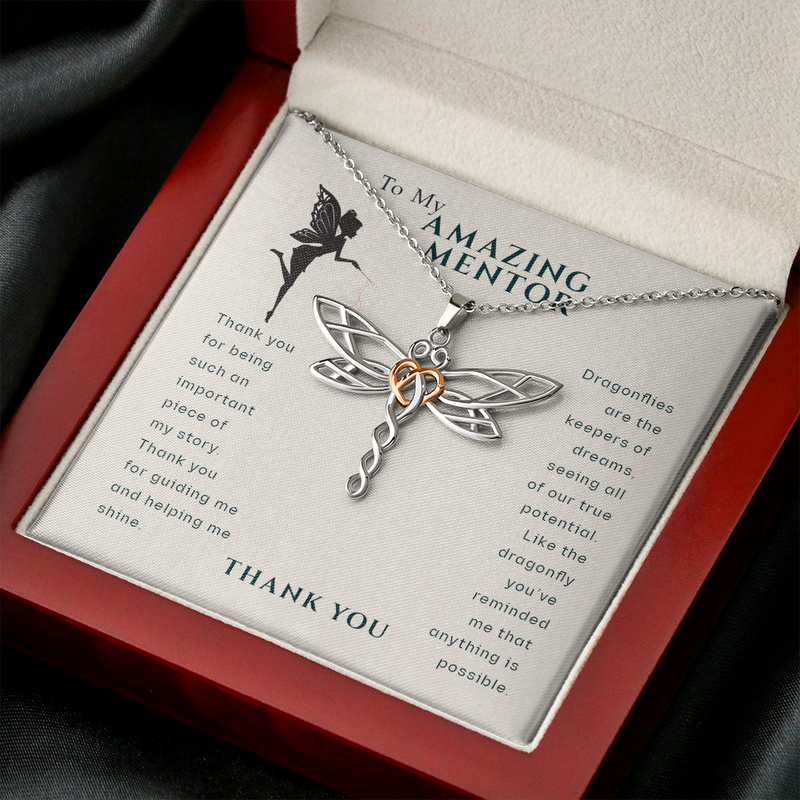 To My Amazing Mentor Dragonfly Necklace | Gift For Boss, Teacher, Professor, Tutor, Thank You Gift