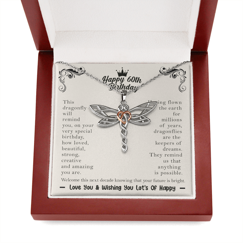 Happy 60th Birthday Dragonfly Necklace - Perfect gift for your best friend, daughter, sister, niece, cousin,  on her 60th birthday