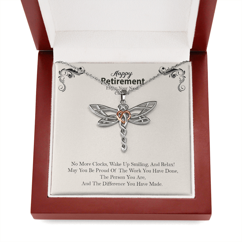 Happy Retirement Gift No More Clocks Dragonfly Necklace | Retirement Necklace for Women: Colleagues, Leave Job, Jewelry from Coworkers