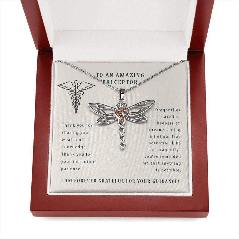 To An Amazing Preceptor Thank You For Your Guidance Dragonfly Necklace | Preceptor Thank You Gift | Nursing School, Med School Preceptor