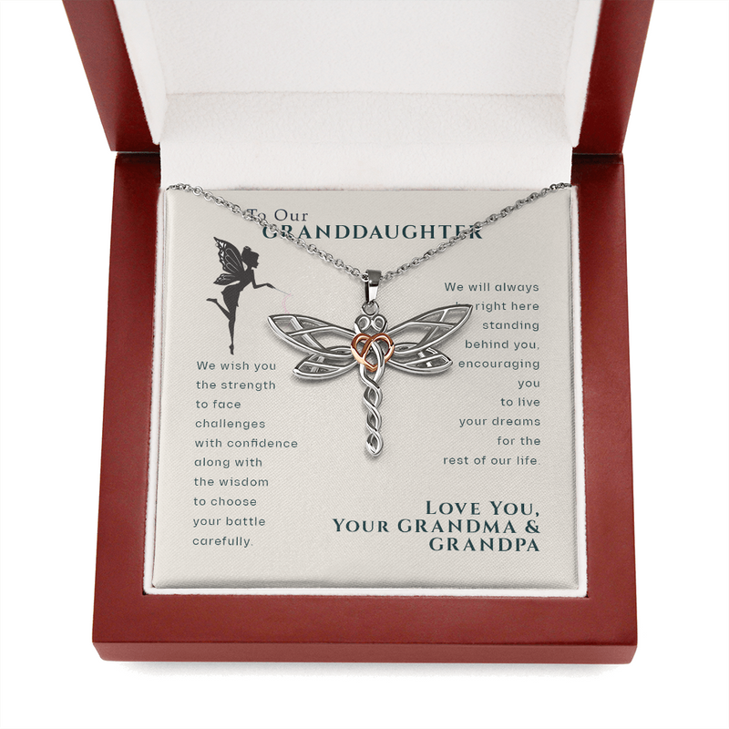 To Our Granddaughter, Live Your Dreams Dragonfly Necklace | Gift From Your Grandma & Grandpa Necklace
