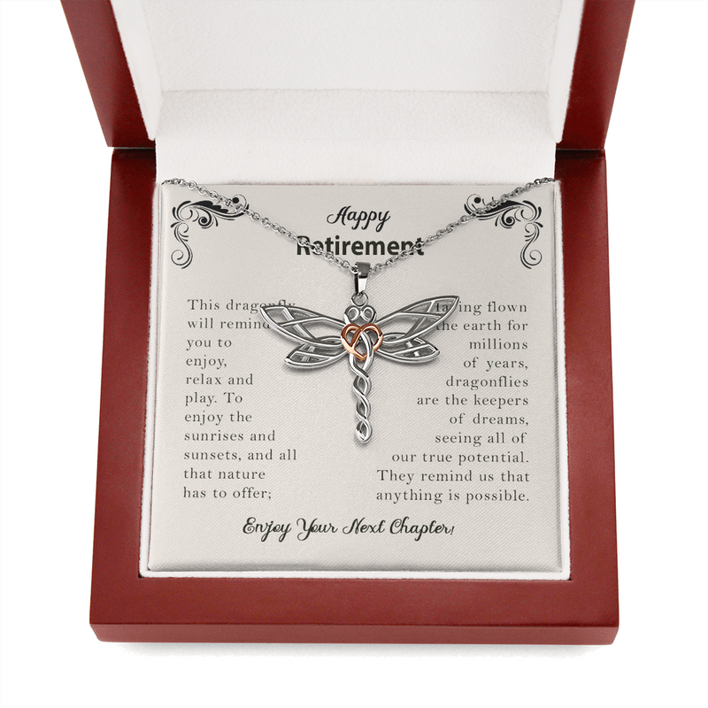 Happy Retirement Dragonfly Necklace | Retirement Necklace for Women: Colleagues, Leave Job, Jewelry from Coworkers