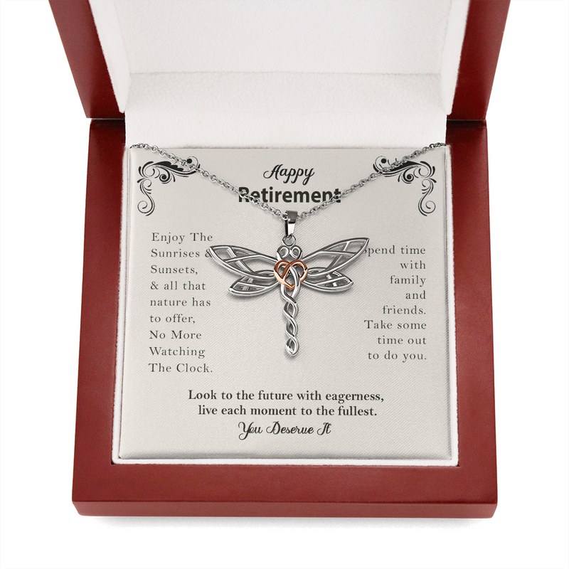 Happy Retirement Gift Enjoy The Sunrises Dragonfly Necklace | Retirement Necklace for Women: Colleagues, Leave Job, Jewelry from Coworkers