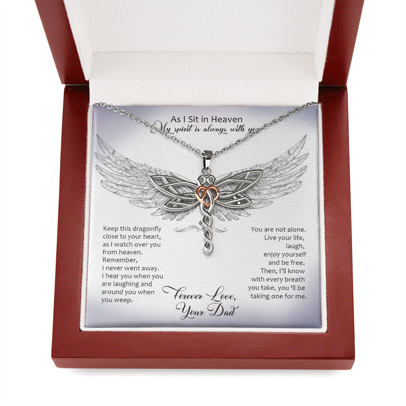 From My Dad In Heaven Dragonfly Necklace | Dad Memorial Gift Loss | Sympathy Loss of Father Gift | Father Memorial Gift