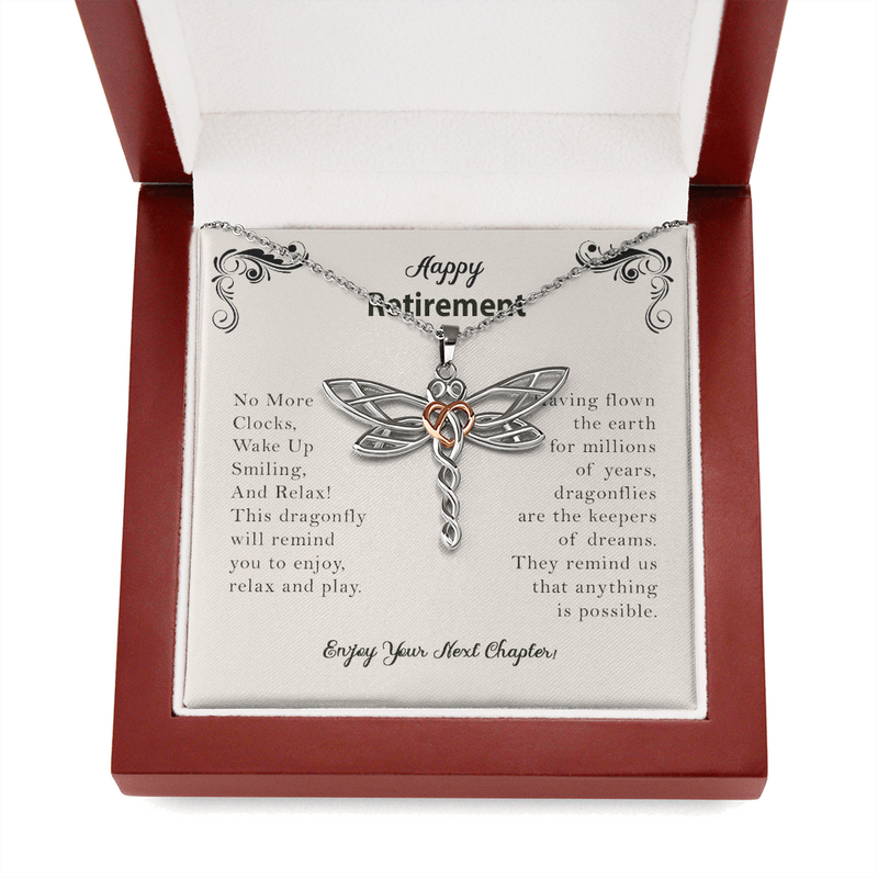 Happy Retirement Gift Enjoy Your Next Chapter Dragonfly Necklace | Retirement Necklace for Women: Colleagues, Leave Job, Jewelry from Coworkers