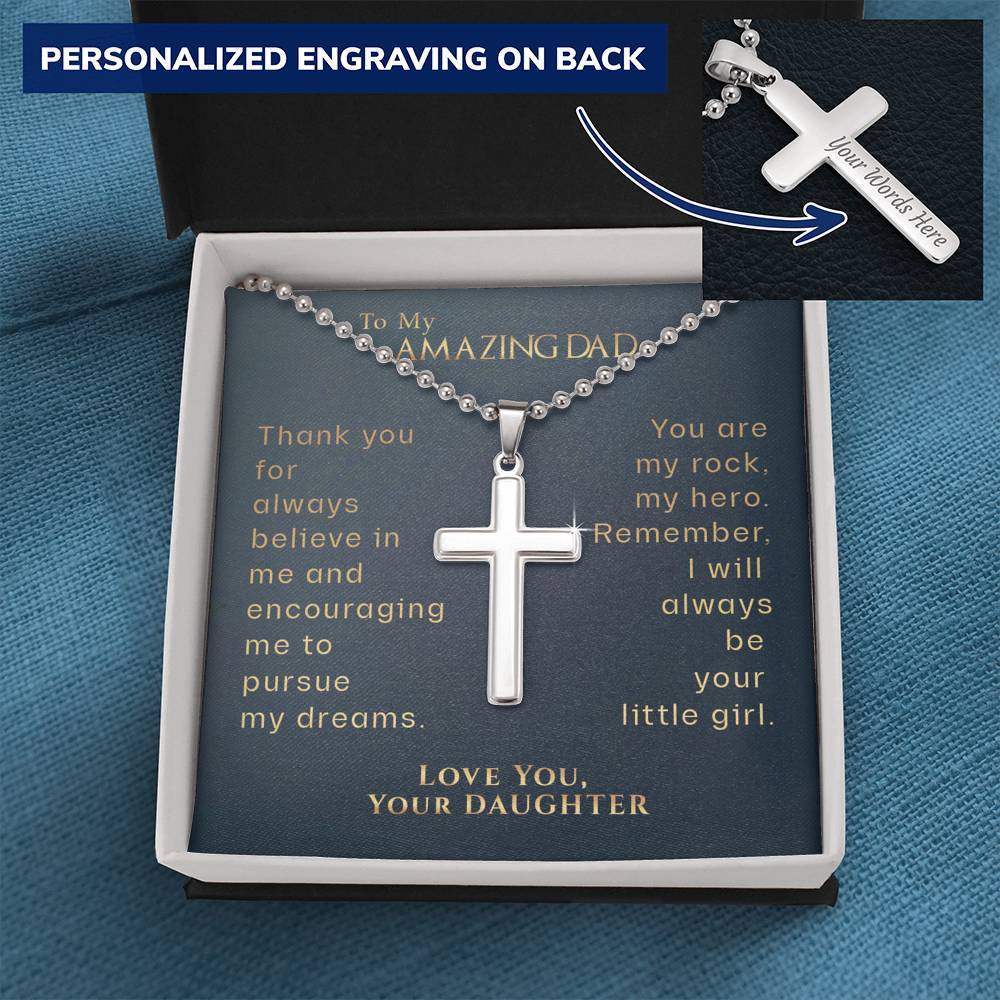 To My Amazing Dad, You are my rock Cross Necklace