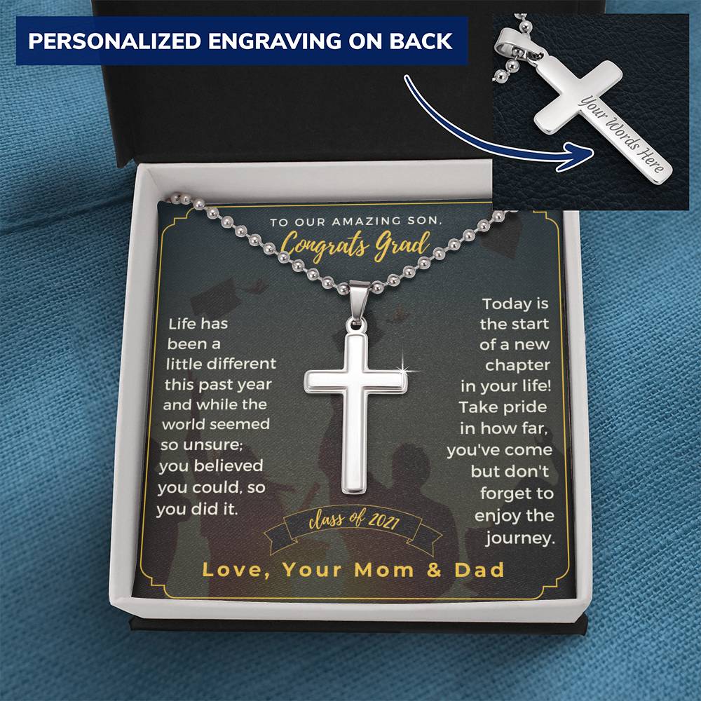 To Our Son Graduation Cross Necklace Gift | Graduation gift for our son | High School, Technical School, College Graduation