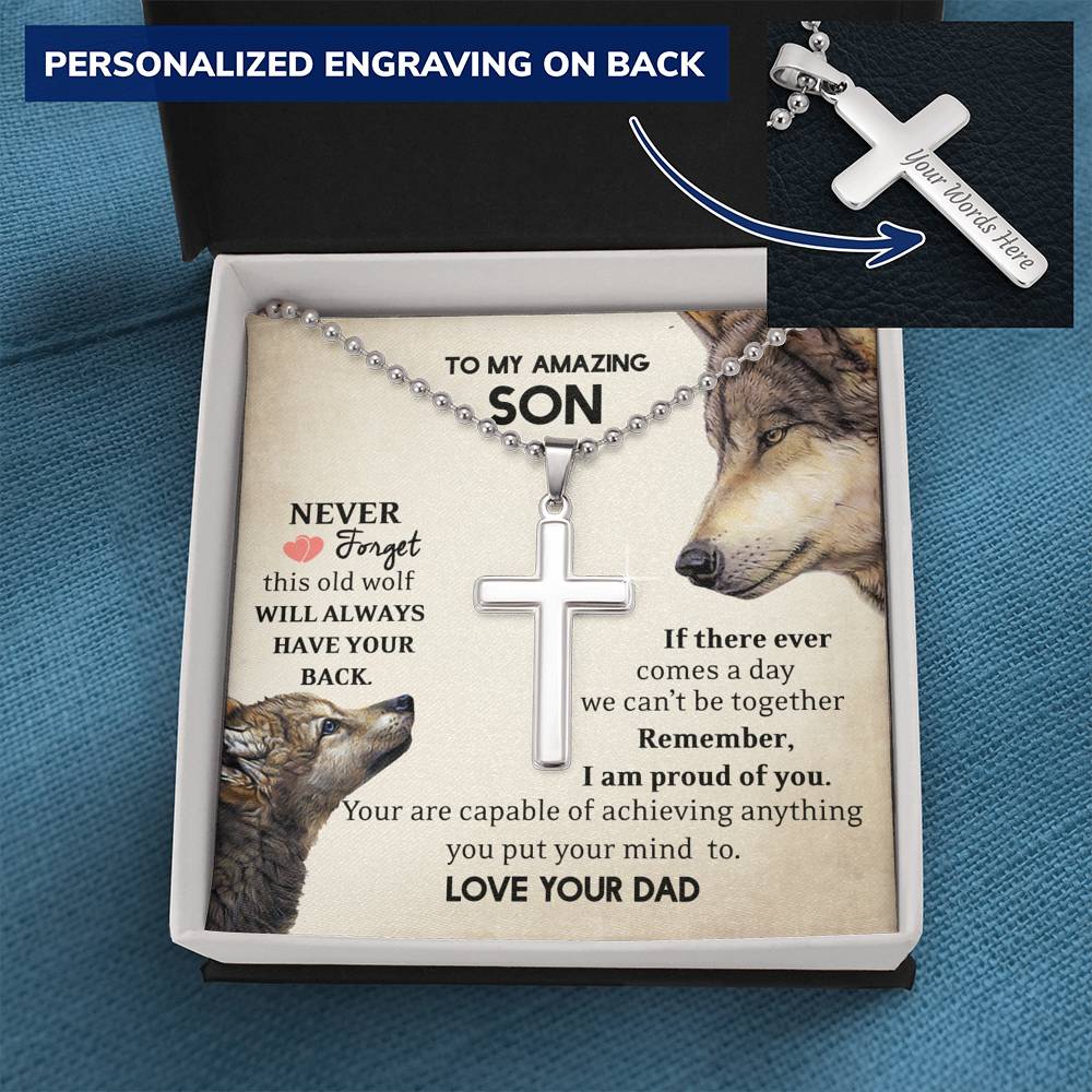 To My Amazing Son This Old Wold Has Your Back, Dad Son Personalized Cross, To My Son Love Dad