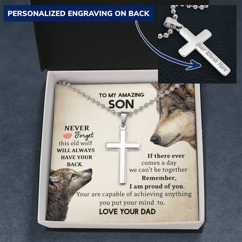 To My Amazing Son This Old Wold Has Your Back, Dad Son Personalized Cross, To My Son Love Dad