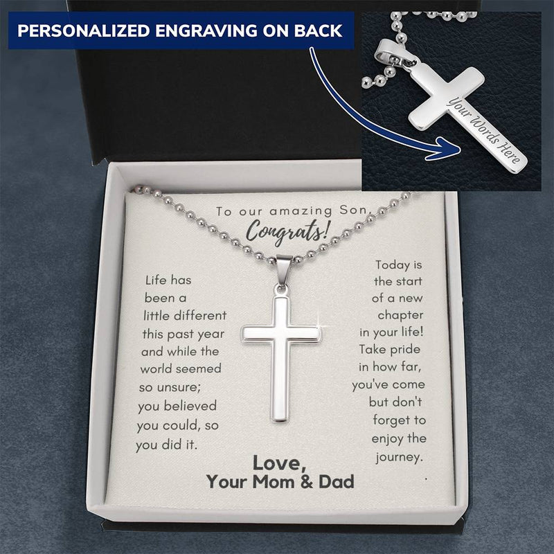To Our Amazing Son, Congrats Personalized Cross Necklace | Son's Graduation Gift | High School, College, University Graduation Gift