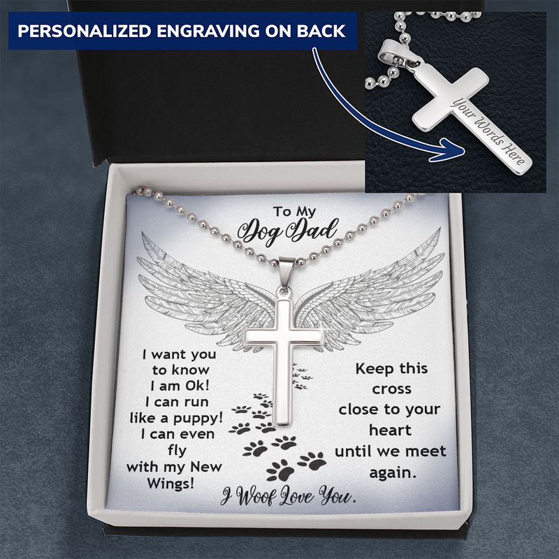 To My Dog Dad Until We Meet Again Personalize Cross Necklace | Loss of Dog memorial Necklace For Him | Dog loss Gifts | Rainbow Bridge Dog | Pet Sympathy Gift