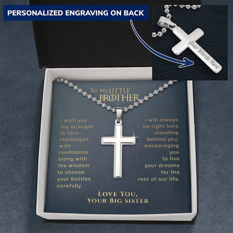 To My Little Brother Personalized Cross Necklace Gift, Gift For Little Brother from Sister, Graduation Gift For Brother, Birthday Gift for Younger Brother