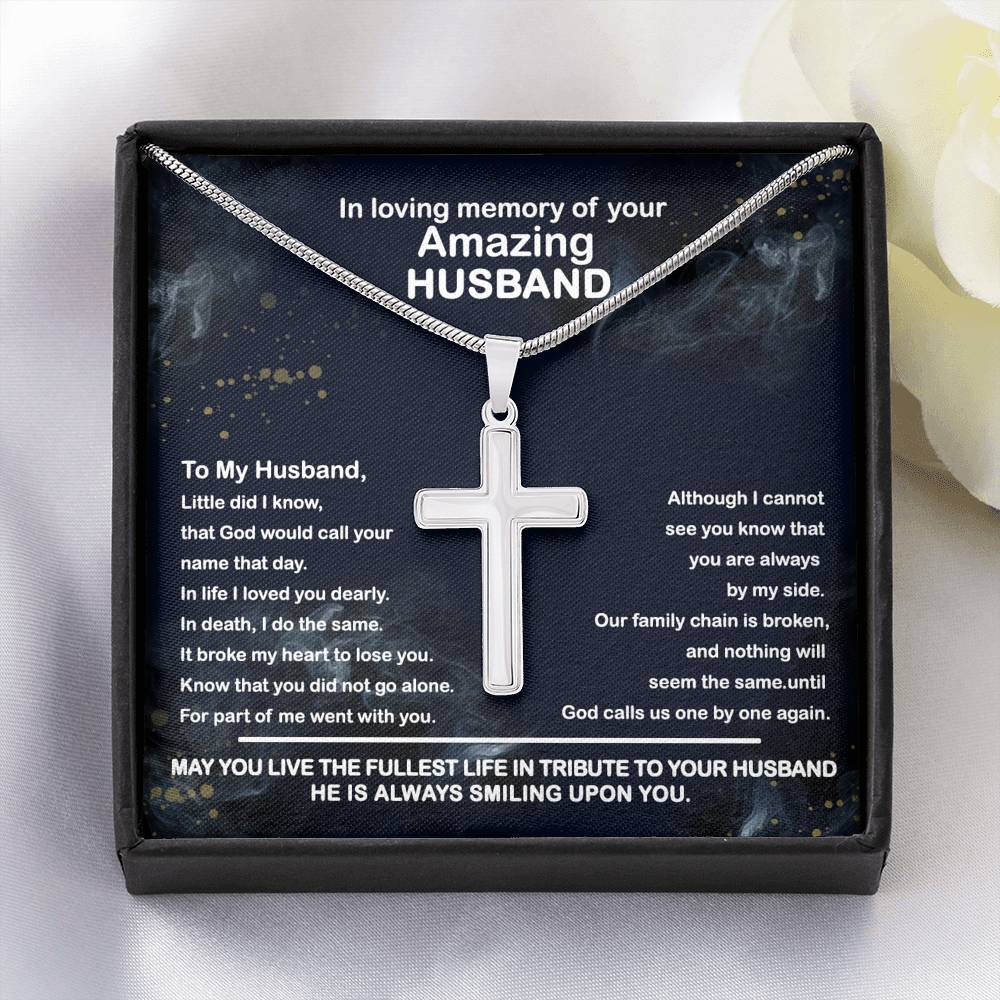 Loss of Husband, Husband Memorial Personalized Cross Necklace | Loss of Husband Sympathy Gift