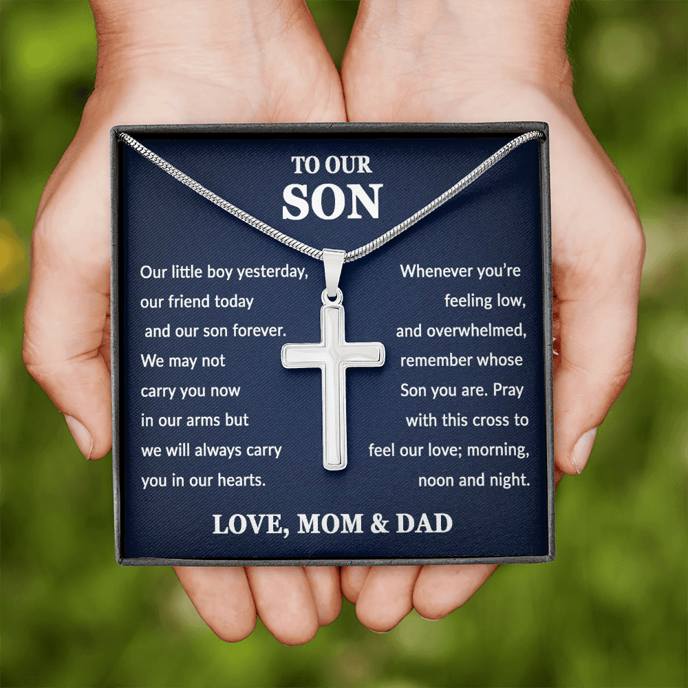Personalized To Our Son Personalized Cross Necklace | Whenever You Are Feeling Low | Gift From Mom & Dad | Son Birthday, Graduation