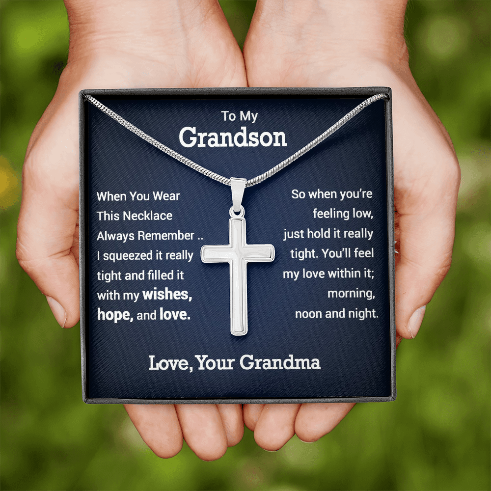 Personalized To My Grandson Personalized Cross Necklace | Whenever You Are Feeling Low | Gift From Grandma | Grandson Birthday, Graduation