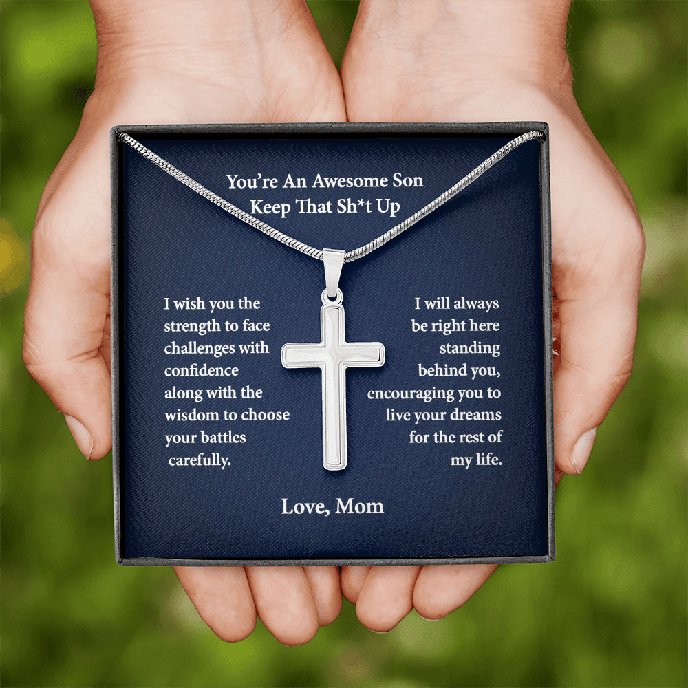 Gifts for Son Cross Necklace Keep That Shit Up | Graduation, Birthday Gifts For Son | From Mom To Son Gifts