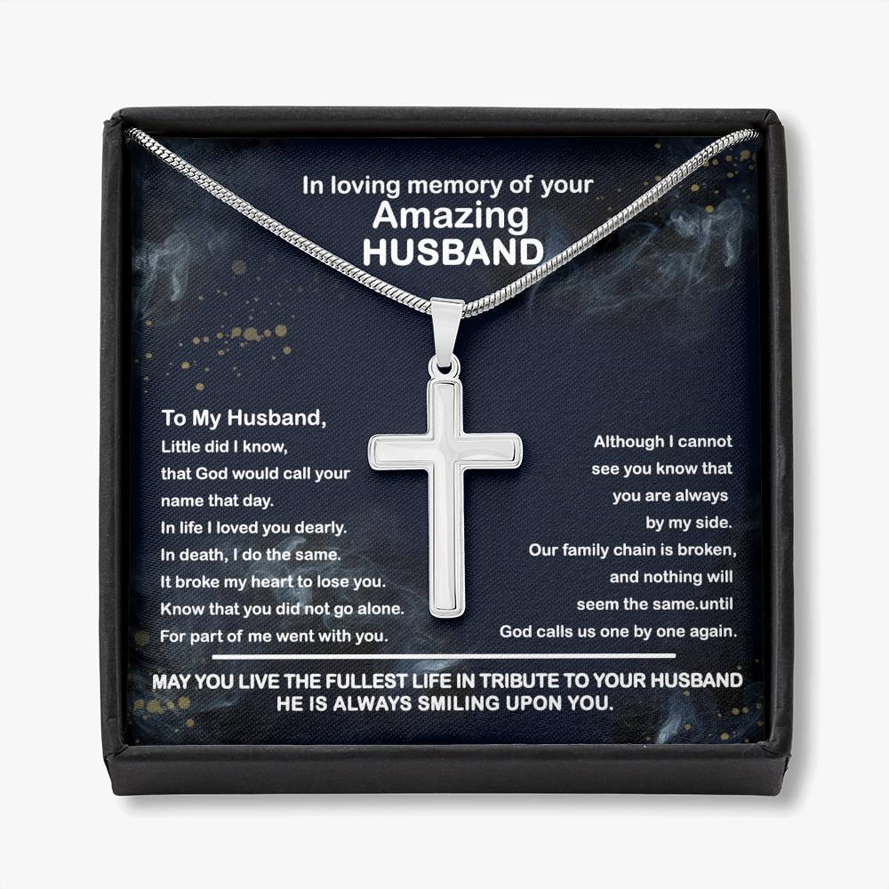 Loss of Husband, Husband Memorial Personalized Cross Necklace | Loss of Husband Sympathy Gift