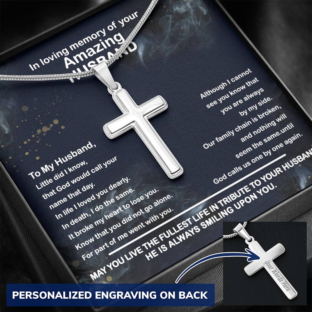 Loss of Husband, Husband Memorial Personalized Cross Necklace | Loss of Husband Sympathy Gift