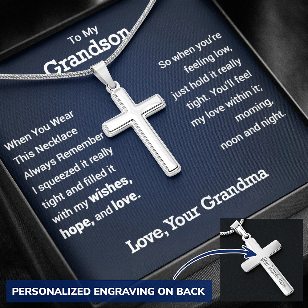 Personalized To My Grandson Personalized Cross Necklace | Whenever You Are Feeling Low | Gift From Grandma | Grandson Birthday, Graduation