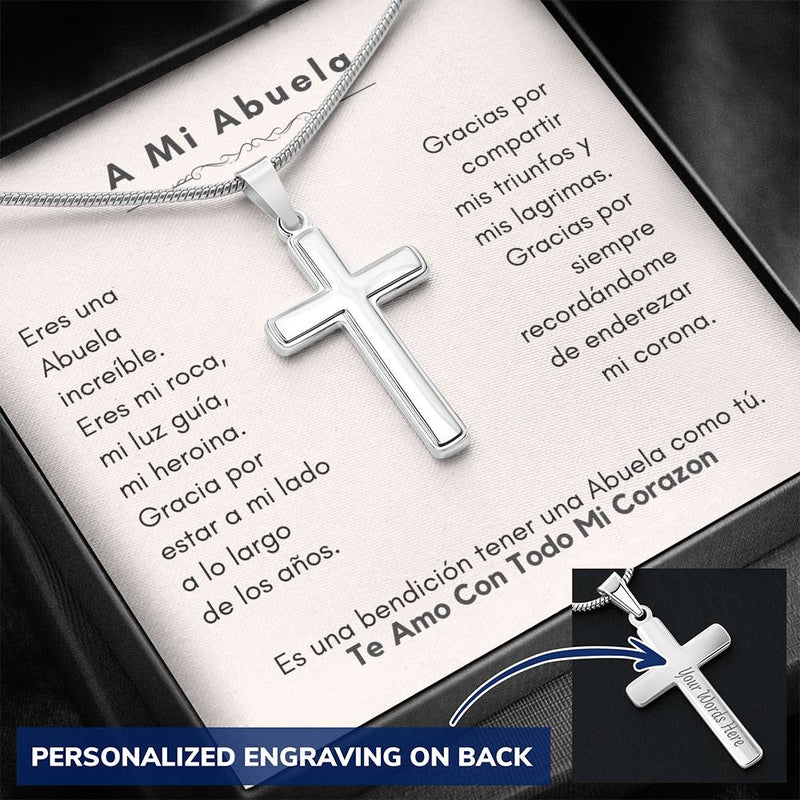 A Mi Abuela Te Amo Con Todo Mi Corazon Personalized Cross Necklace