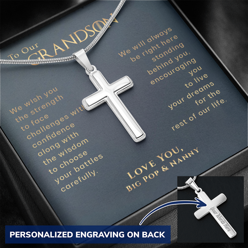 Customized To Our Grandson Live Your Dreams Cross Necklace