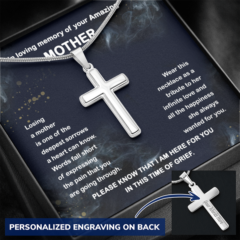 Personalized Mom Memorial Cross Necklace Chain Link | Loss of Mother Gift | Mother Loss Sympathy Gift | Mother Memorial Gift