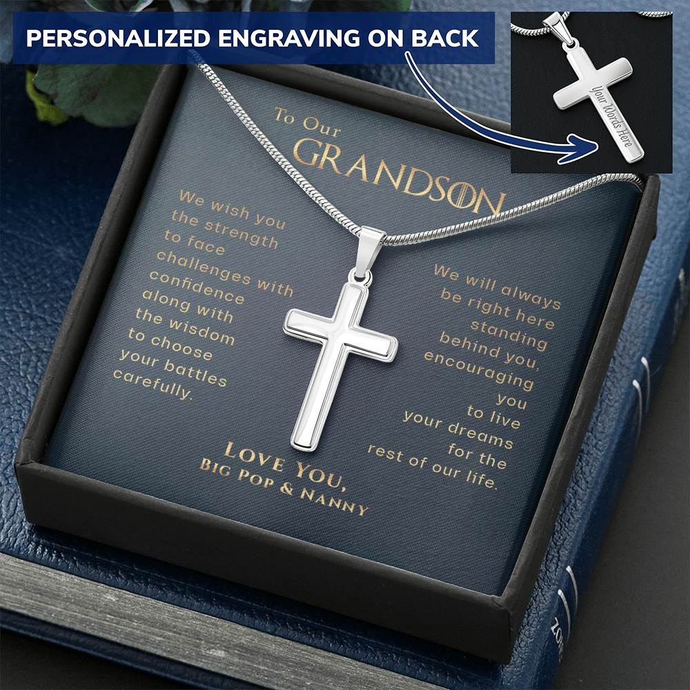 Customized To Our Grandson Live Your Dreams Cross Necklace