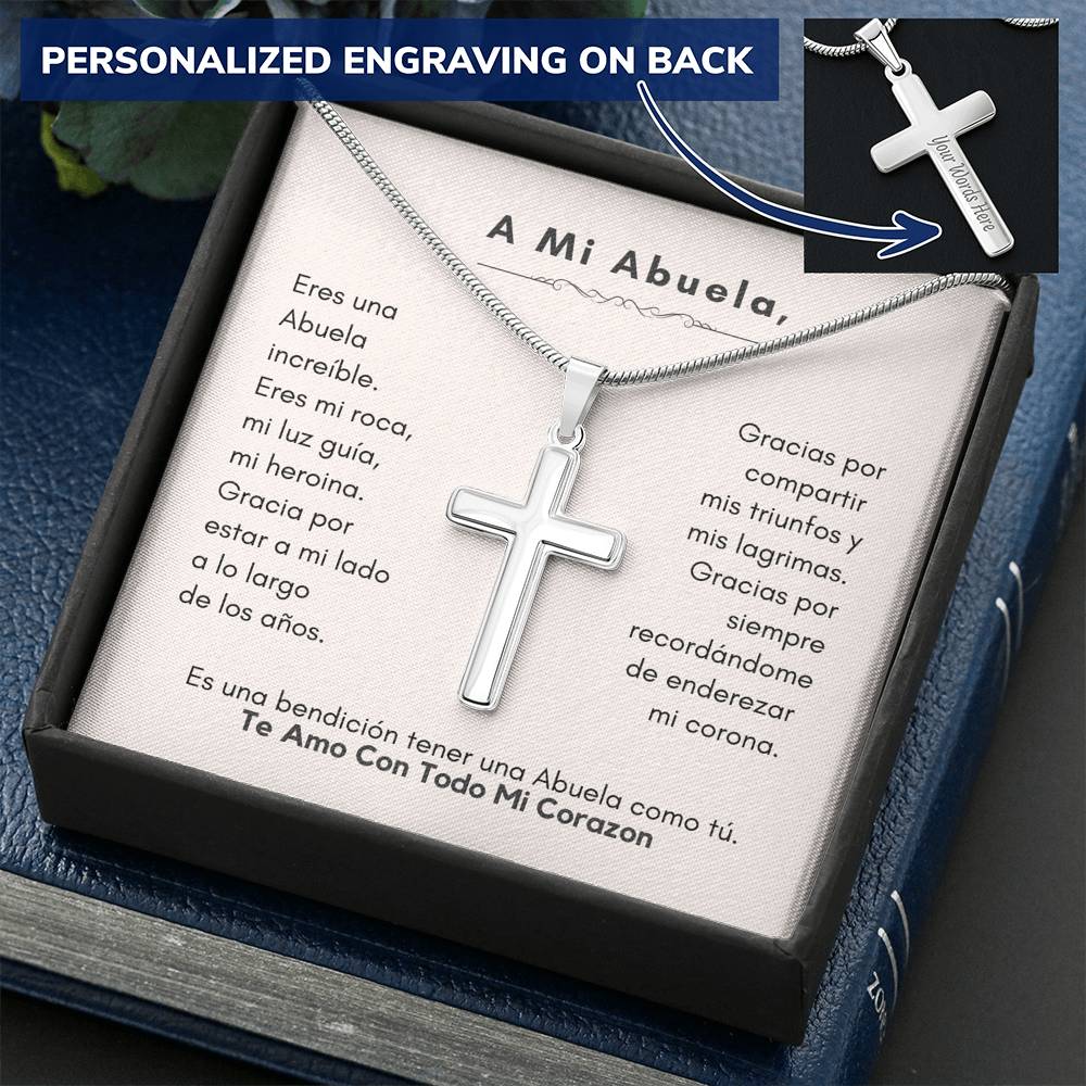 A Mi Abuela Te Amo Con Todo Mi Corazon Personalized Cross Necklace