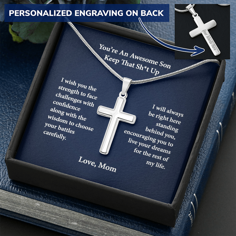 Gifts for Son Cross Necklace Keep That Shit Up | Graduation, Birthday Gifts For Son | From Mom To Son Gifts
