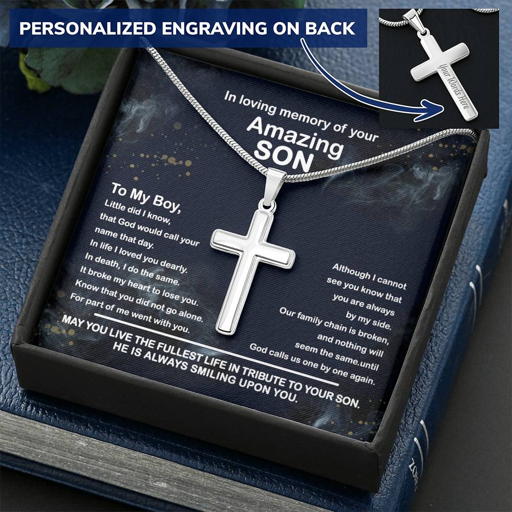 Loss of Son Gifts, Son Memorial Personalized Cross Necklace | Loss of Son sympathy gift