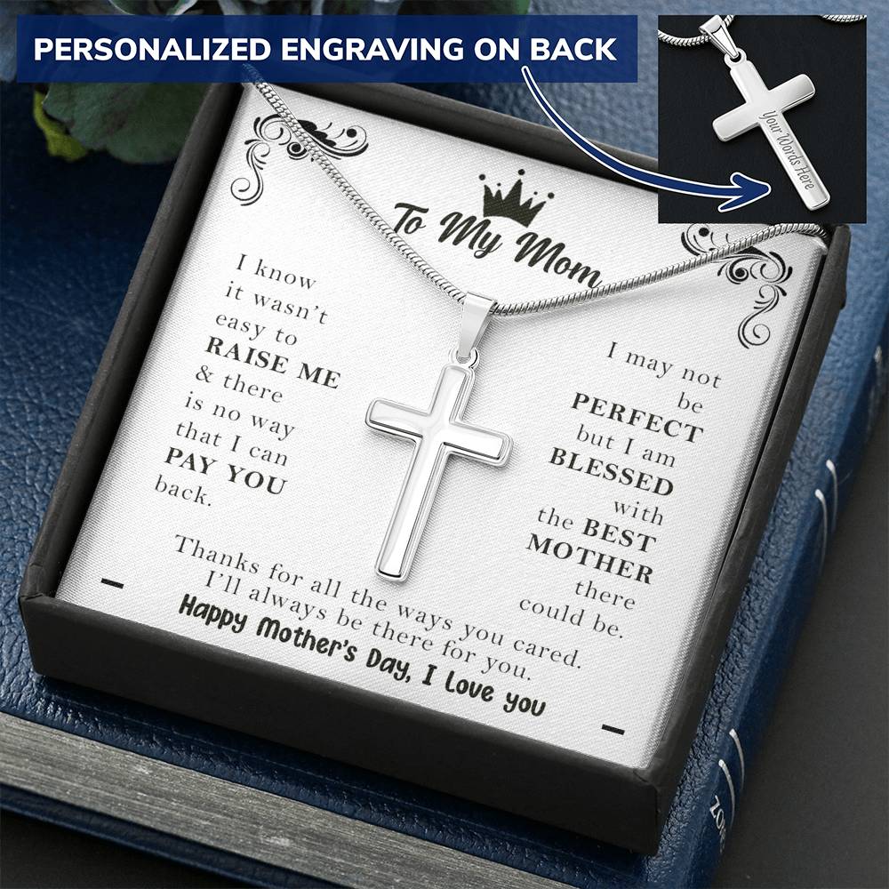 TO MY MOM, YOU ARE MY BLESSING PERSONALIZED CROSS NECKLACE