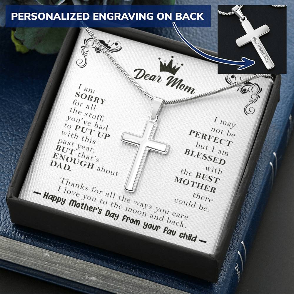 Dear Mom, Personalized Blessed With The Best Mother Cross Necklace