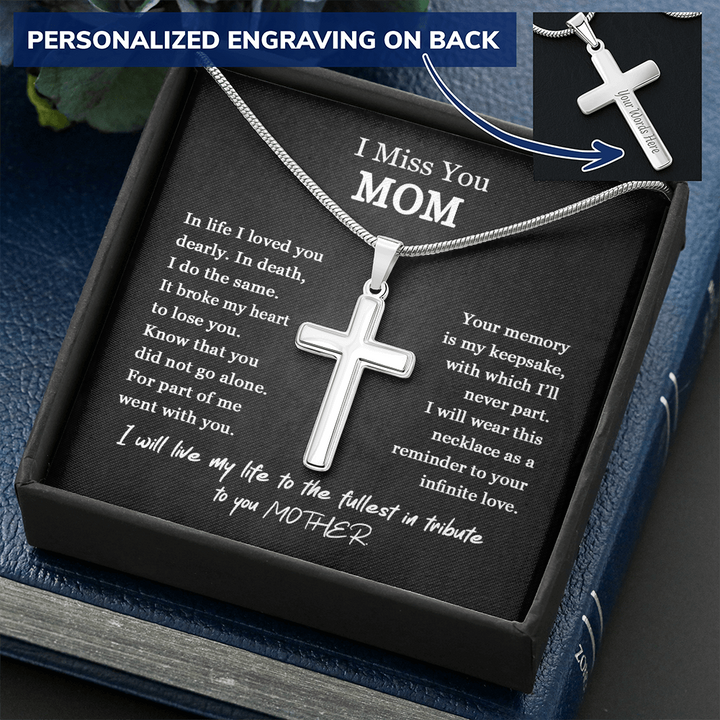 Engraved I Miss You Mom Cross Necklace Chain Link Mom Memorial Neckl Custom Giant