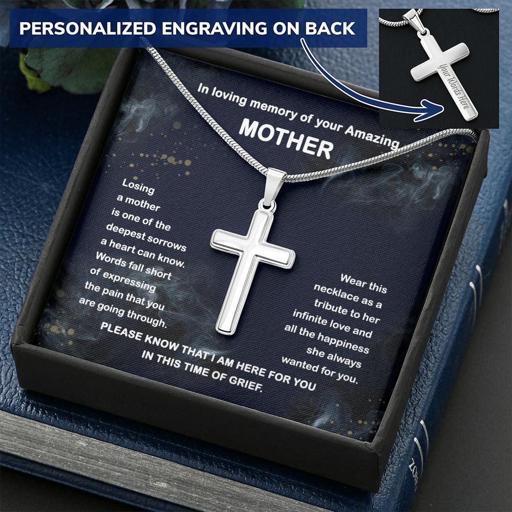 Personalized Mom Memorial Cross Necklace Chain Link | Loss of Mother Gift | Mother Loss Sympathy Gift | Mother Memorial Gift